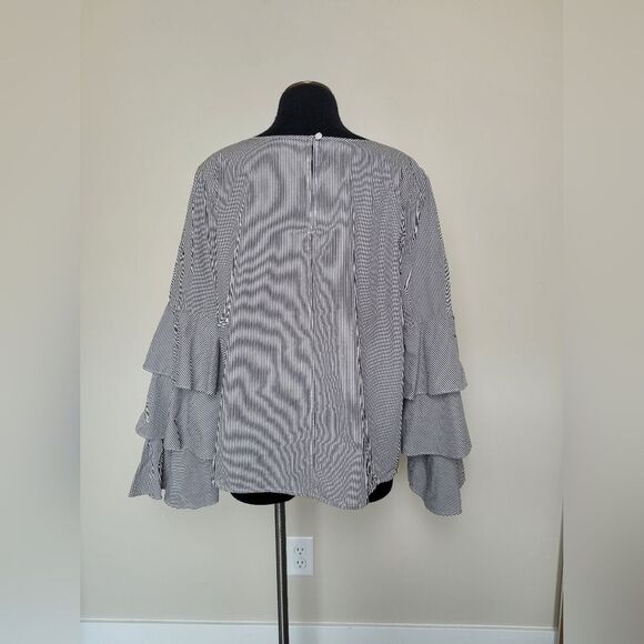 Abound Flutter Sleeve Blouse 100% Cotton Dramatic Striped Career Romantic Large - Picture 5 of 12